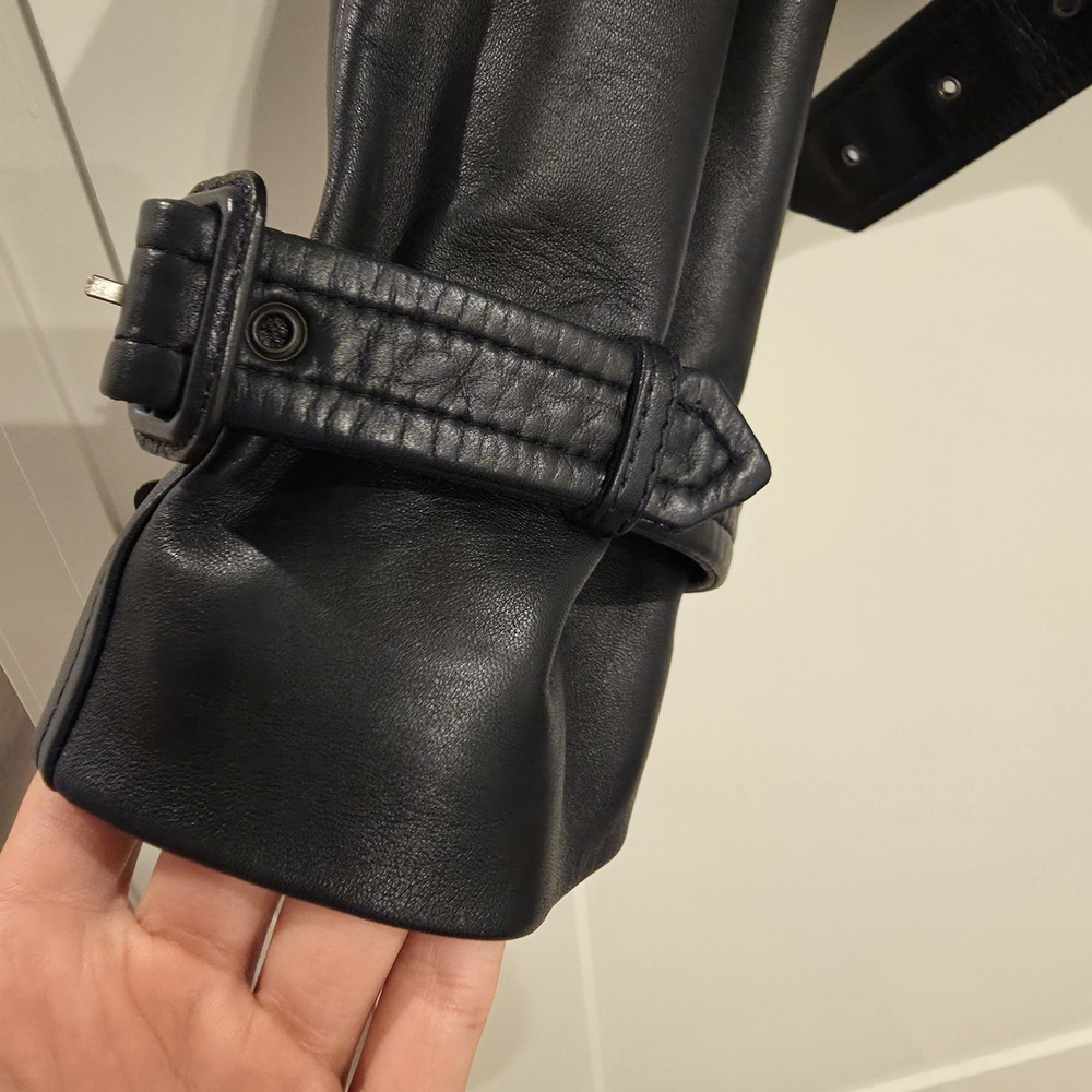 Saint Laurent BLUE Black Padded Shoulder Leather Jacket - Picture 5 of 8